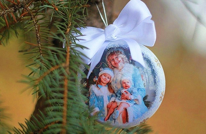 Елочные игрушки с фотографиями своими руками